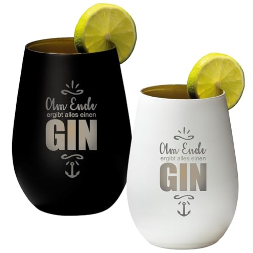 4you Design 2er Set Gin Tonic Glas mit Spruch am Ende ergibt alles einen Gin – Geschenk für Männer, Frauen zum Muttertag oder Vatertag – Tumbler-Party-Glas aus Kristallglas – Schwarz & Weiß – 465ml von 4you Design