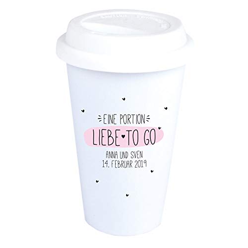 4you design Coffee-to-Go-Becher Eine Portion Liebe to go mit Namen - Valentinstag Geschenkidee von 4you design