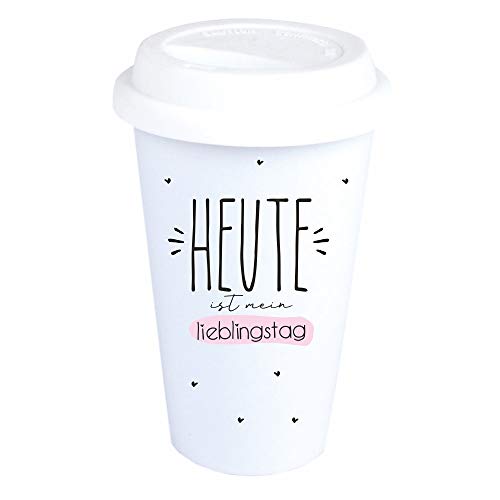 4you design Coffee-to-Go-Becher Heute ist mein Lieblingstag - weißer Kaffeebecher to go aus Keramik - mit Spruch - spülmaschinenfest - Geschenkidee von 4you design