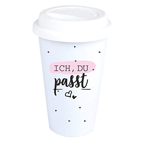 4youDesign Coffee-to-Go-Becher Ich, Du. passt - weißer Kaffeebecher to go aus Keramik - mit Spruch - spülmaschinenfest - Geschenkidee von 4youDesign