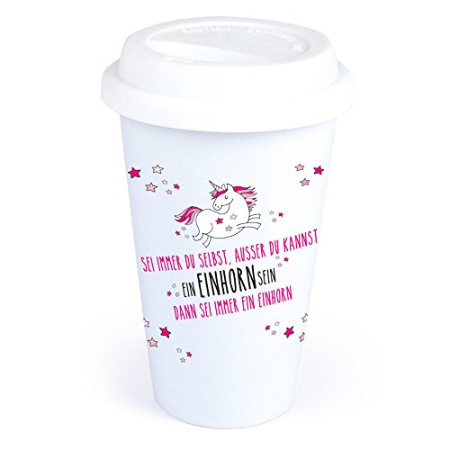 4you Design Coffee-to-Go Becher mit Einhorn-Motiv -Sei immer Du selbst, außer Du kannst ein Einhorn sein - dann sei immer ein Einhorn- Geschenk für Sie, Keramik von 4you Design