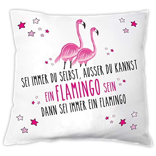 4you Design Deko-Kissen - 40x40cm Zierkissen mit lustigem Spruch- weiß & pink – Geschenkidee für Frauen (Sei Immer du selbst ausser du Kannst EIN Fllamingo Sein dann sei EIN Flamingo) von 4youDesign