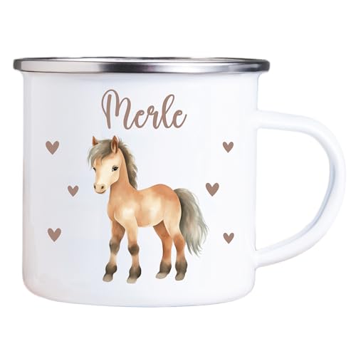 4youDesign Emaille Tasse Kinder personalisiert – Herz Pferd – Tier Namenstasse – Geschenk für Jungen & Mädchen – Bruchsicher & Leicht – Geschenkidee zur Einschulung & Geburtstag - 300ml von 4youDesign