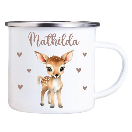 4you Design Emaille Tasse Kinder personalisiert – Herz Reh – Tier Namenstasse – Geschenk für Jungen & Mädchen – Bruchsicher & Leicht – Geschenkidee zur Einschulung & Geburtstag - 300ml 4you Design Emaille Tasse Kinder personalisiert – Herz Reh – Tier Namenstasse – Geschenk für Jungen & Mädchen – Bruchsicher & Leicht – Geschenkidee zur Einschulung & Geburtstag - 300ml von 4you Design