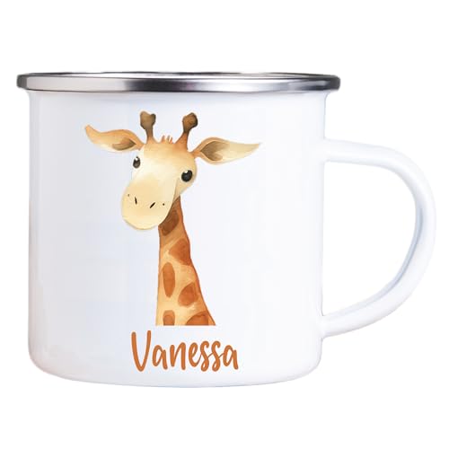 4you Design Emaille Tasse Kinder personalisiert – Jungle Giraffe – Tier Namenstasse – Geschenk für Jungen & Mädchen – Bruchsicher & Leicht – Geschenkidee zur Einschulung & Geburtstag - 300ml von 4you Design