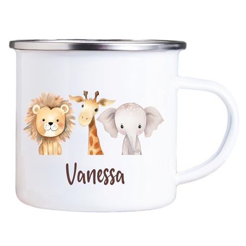 4you Design Emaille Tasse Kinder personalisiert – Jungle Tiergruppe – Tier Namenstasse – Geschenk für Jungen & Mädchen – Bruchsicher & Leicht – Geschenkidee zur Einschulung & Geburtstag - 300ml 4you Design Emaille Tasse Kinder personalisiert – Jungle Tiergruppe – Tier Namenstasse – Geschenk für Jungen & Mädchen – Bruchsicher & Leicht – Geschenkidee zur Einschulung & Geburtstag - 300ml von 4you Design