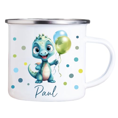 4you Design Emaille Tasse Kinder personalisiert – Punkte Dino – Tier Namenstasse – Geschenk für Jungen & Mädchen – Bruchsicher & Leicht – Geschenkidee zur Einschulung & Geburtstag - 300ml 4you Design Emaille Tasse Kinder personalisiert – Punkte Dino – Tier Namenstasse – Geschenk für Jungen & Mädchen – Bruchsicher & Leicht – Geschenkidee zur Einschulung & Geburtstag - 300ml von 4you Design