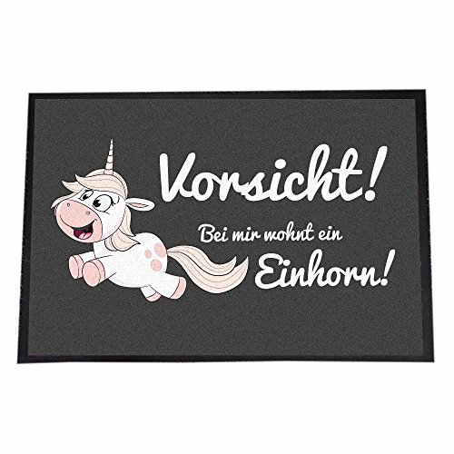 4youDesign Fußmatte -Bei Mir wohnt EIN Einhorn- schwarz-weiß – lustige Geschenkidee zum Umzug & Geburtstag (40 x 60 cm, Vorsicht! Bei Mir wohnt EIN Einhorn!) von 4youDesign