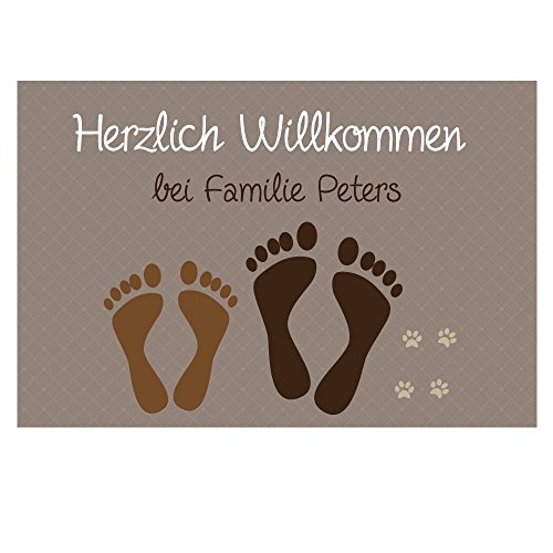 4youDesign Fußmatte -Füße & Pfoten- mit Namen - Fußabtreter - Geschenkidee Geschenk Familie (braun 2-Fußpaare) von 4youDesign