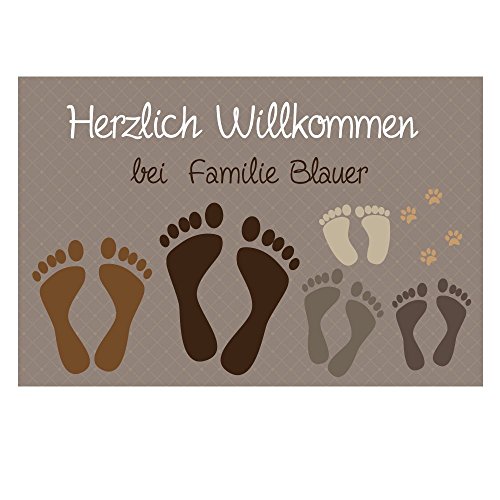 4youDesign Fußmatte -Füße & Pfoten- mit Namen – rutschfest, für innen & außen - Geschenkidee für Familien zu Weihnachten (braun 5-Fußpaare) von 4youDesign