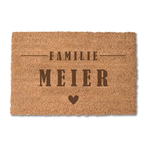 4you Design Fußmatte Kokos 60 x 40 Personalisiert mit Namen – Motiv Familie – 100% natürliche Kokosfaser – Rückseite rutschfestes Vinyl – Matte Indoor – Kokosfußmatte für die Haustür von 4you Design