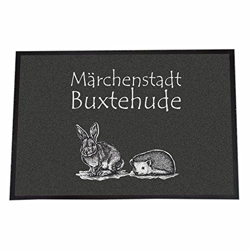 4youDesign Fußmatte -Märchenstadt Buxtehude (mit Hase und Igel)- auch in Übergröße erhältlich –Geschenkidee, Geburtstagsgeschenk (50x70cm) von 4youDesign