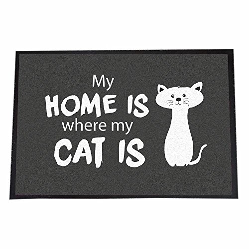 4youDesign Fußmatte – My Home is Where My cat is- schwarz-weiß - Geschenkidee zum Geburtstag & Umzug (40 x 60 cm, My Home is Where My cat is) von 4youDesign