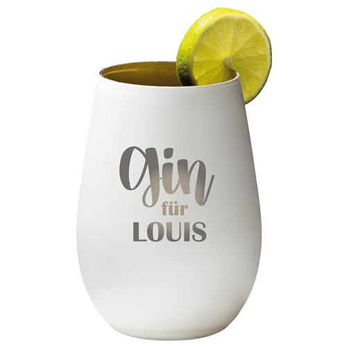 4you Design Gin Tonic Glas mit Personalisierung Name Gin für… – Geschenk für Männer, Frauen – Tumbler-Party-Glas aus Kristallglas – sehr bruchsicher – weiß – 465ml von 4you Design