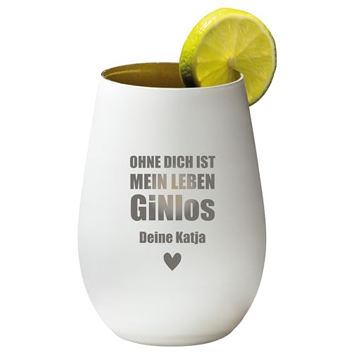 4you Design Gin Tonic Glas mit Personalisierung Name Ohne dich ist mein Leben GINlos – Geschenk für Männer, Frauen – Tumbler-Party-Glas aus Kristallglas – sehr bruchsicher – weiß – 465ml von 4you Design