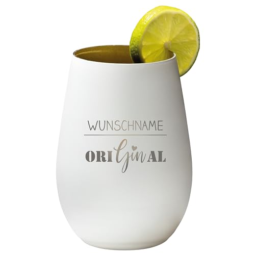 4you Design Gin Tonic Glas mit Personalisierung Name Original – Geschenk für Männer, Frauen zum Muttertag oder Vatertag – Tumbler-Party-Glas aus Kristallglas – sehr bruchsicher – weiß – 465ml von 4you Design