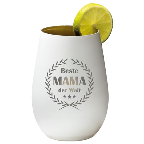 4you Design Gin Tonic Glas mit Spruch Beste Mama der Welt – Geschenk für Männer, Frauen zum Muttertag oder Vatertag – Tumbler-Party-Glas aus Kristallglas – sehr bruchsicher – Weiß-Gold – 465ml von 4you Design