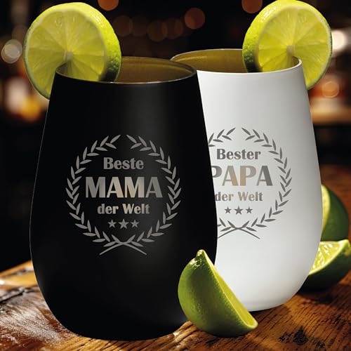 4you Design Gin Tonic Glas mit Spruch Bester Papa der Welt – Geschenk für Männer, Frauen zum Muttertag oder Vatertag – Tumbler-Party-Glas aus Kristallglas – sehr bruchsicher – Weiß-Gold – 465ml von 4you Design