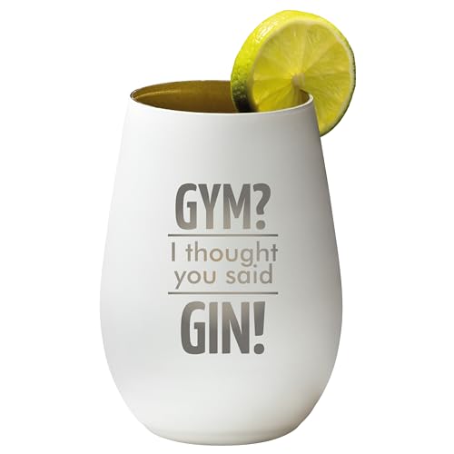 4you Design Gin Tonic Glas mit Spruch Gym? I thought you said GIN – Geschenk für Männer, Frauen zum Muttertag oder Vatertag – Tumbler-Party-Glas aus Kristallglas – Weiß-Gold – 465ml von 4you Design