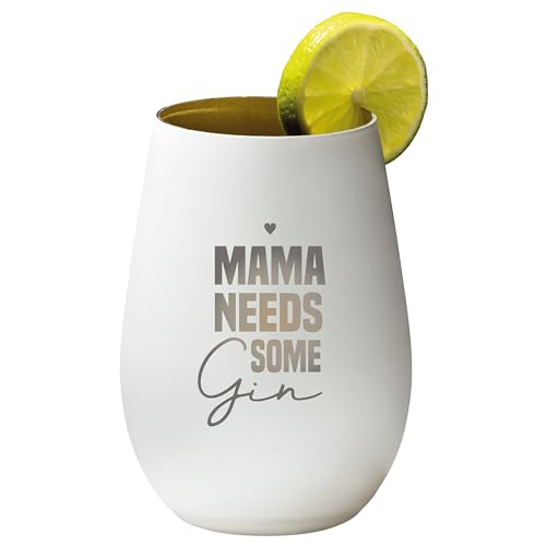 4youDesign Gin Tonic Glas mit Spruch Mama needs same GIN – Geschenk für Männer, Frauen zum Muttertag oder Vatertag – Tumbler-Party-Glas aus Kristallglas – sehr bruchsicher – Weiß-Gold – 465ml von 4youDesign