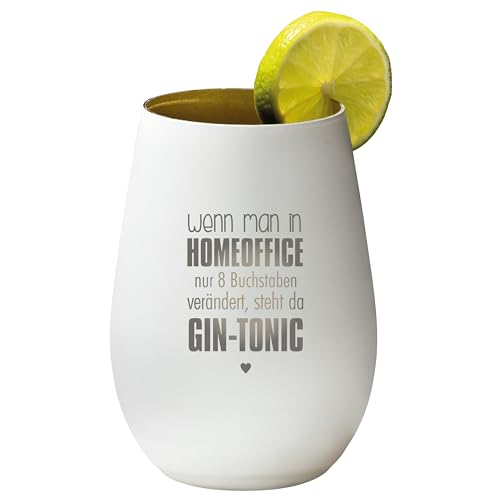 4you Design Gin Tonic Glas mit Spruch aus Home-Office wird GIn Tonic – Geschenk für Männer, Frauen zum Muttertag oder Vatertag – Tumbler-Party-Glas aus Kristallglas – Weiß-Gold – 465ml von 4you Design