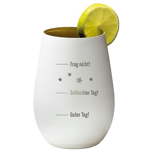 4you Design Gin Tonic Glas mit Spruch guter Tag, schlechter Tag – Geschenk für Männer, Frauen zum Muttertag oder Vatertag – Tumbler-Party-Glas aus Kristallglas – Weiß-Gold – 465ml von 4you Design