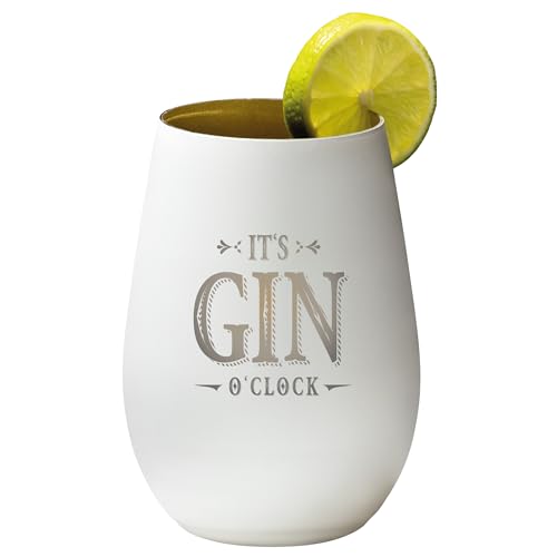 4you Design Gin Tonic Glas mit Spruch it´s Gin a Clock – Geschenk für Männer, Frauen zum Muttertag oder Vatertag – Tumbler-Party-Glas aus Kristallglas – sehr bruchsicher – Weiß-Gold – 465ml von 4you Design