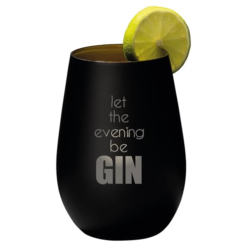 4youDesign Gin Tonic Glas mit Spruch let the evening beGin – Geschenk für Männer, Frauen zum Muttertag oder Vatertag – Tumbler-Party-Glas aus Kristallglas – Schwarz-Gold – 465ml von 4youDesign