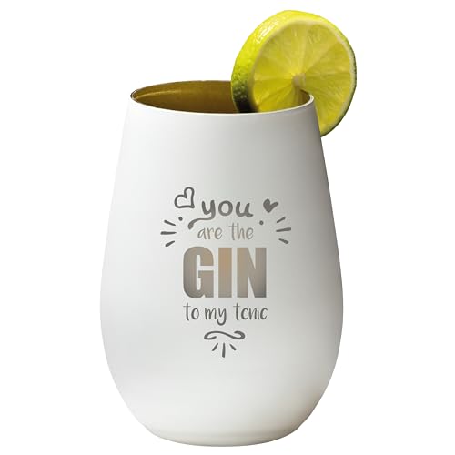 4youDesign Gin Tonic Glas mit Spruch you´re the GIN to my tonic – Geschenk für Männer, Frauen zum Muttertag oder Vatertag – Tumbler-Party-Glas aus Kristallglas – Weiß-Gold – 465ml von 4youDesign