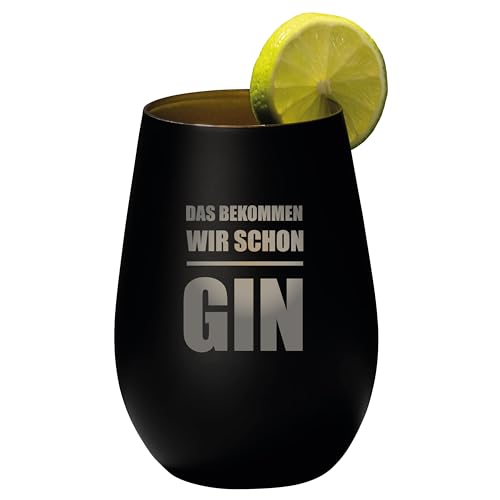 4you Design Gin Tonic Glas mit lustigem Spruch Das bekommen wir schon GIN – Geschenk für Männer, Frauen zum Muttertag oder Vatertag – Tumbler-Party-Glas aus Kristallglas – Schwarz – 465ml von 4you Design