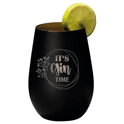 4you Design Gin Tonic Glas mit lustigem Spruch It´s GIN Time – Geschenk für Männer, Frauen zum Muttertag oder Vatertag – Tumbler-Party-Glas aus Kristallglas – sehr bruchsicher – Schwarz – 465ml von 4you Design