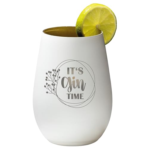 4youDesign Gin Tonic Glas mit lustigem Spruch It´s GIN Time – Geschenk für Männer, Frauen zum Muttertag oder Vatertag – Tumbler-Party-Glas aus Kristallglas – sehr bruchsicher – weiß – 465ml von 4youDesign