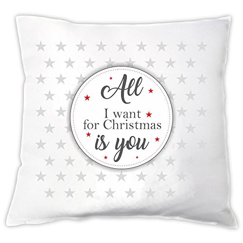 4you Design Kissen All I Want for Christmas is You (Motiv: Kreis mit kleinen Sternen) Dekokissen Weihnachten Weihnachtskissen Weihnachtsdekoration Geschenkidee für Verliebte von 4you Design