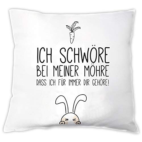 4you Design Kissen mit Spruch Ich schwöre bei meiner Möhre..., Motiv Hase, Geschenk zu Ostern, Muttertag, Vatertag, Kuschelkissen für Männer und Frauen, Hasenmotiv Deko Kissen von 4youDesign