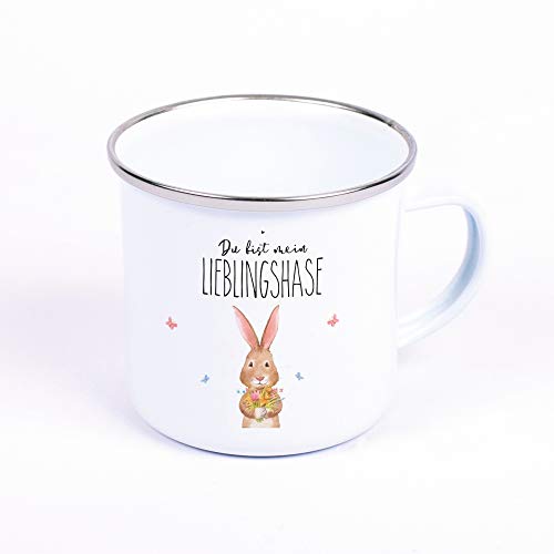 4youDesign Metalltasse Emaille-Look Du bist Mein Lieblingshase Ostern Becher mit Spruch Liebe Osterhase Geschenk-Idee Paar von 4youDesign