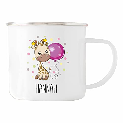 4youDesign Metalltasse Emaille-Look für Kinder -Giraffe-, personalisiert mit Namen I Geschenk zum Kindergeburtstag von 4youDesign