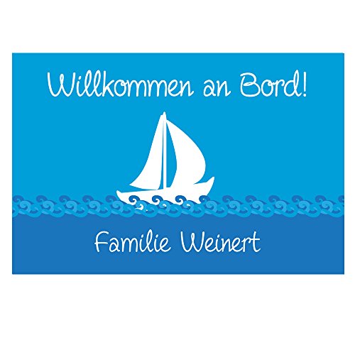 4youDesign Personalisierte Fußmatte -Boot, blau- mit Namen – Schiff-Geschenk, Geschenkidee zur Hochzeit & zum Geburtstag (blau) von 4youDesign