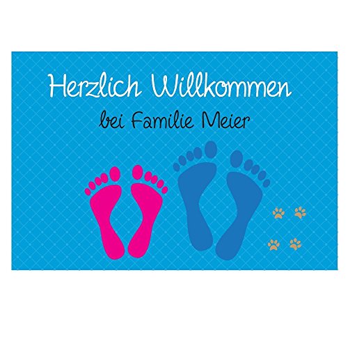 4youDesign Personalisierte Fußmatte -Füße & Pfoten- mit Namen - Fußabtreter - Geschenkidee zu Weihnachten & Geburtstag – Familien-Geschenk (blau 2-Fußpaare) von 4youDesign