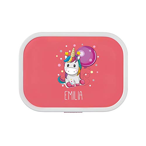4youDesign Personalisierte pinke Brotdose -EINHORN- mit Namen – inkl. Bento-Box & Snack-Gabel für Schule & Kindergarten, Geschenk für Kinder, Weihnachten (Pink) von 4youDesign