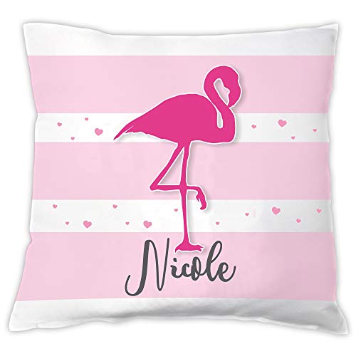 4you Design Personalisiertes Deko-Kissen -Flamingo- mit Namen - Zierkissen mit Flamingo-Motiv als Geschenkidee für Mädchen – Geburtstagsgeschenk für Frauen von 4youDesign