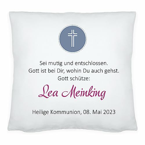 4youDesign Personalisiertes Deko-Kissen -Gott schütze- mit Namen - Zierkissen mit Spruch zur Konfirmation, Firmung, Kommunion - Geschenkidee für Mädchen (pink) von 4youDesign