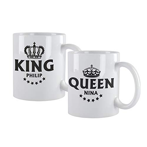 4youDesign Personalisiertes Tassen Set King & Queen - 2er Set Partnertassen mit Namen aus Keramik - Geschenkidee zum Valentinstag/Geburtstag von 4youDesign