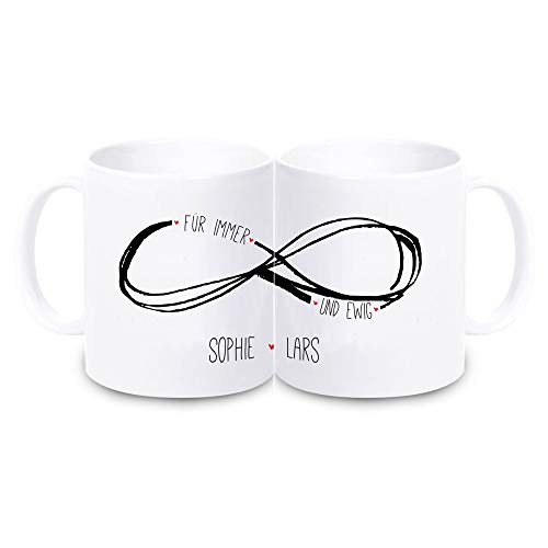 4youDesign Personalisiertes Tassen Set für Immer & ewig - 2er Set Partnertassen mit Namen aus Keramik - Geschenkidee zum Valentinstag/Geburtstag von 4youDesign
