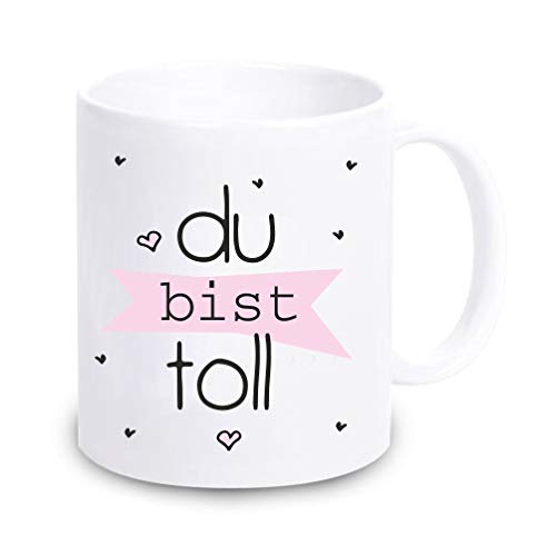 4youDesign Tasse Du bist toll - Kaffeebecher aus Keramik in weiß - 375 ml - spülmaschinengeeignet - mit Spruch - hochwertiger Druck - Geschenkidee für Sie & Ihn von 4youDesign