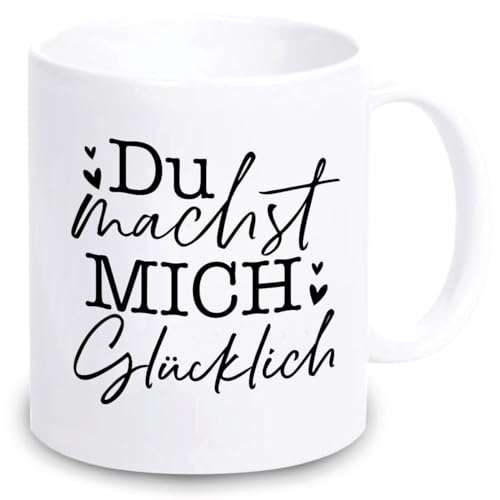 4you Design Tasse Du machst mich glücklich – Kaffeebecher zum Valentinstag, Geburtstag – Geschenkidee für Verliebte, Freunde, Eltern – Spülmaschinengeeignet - 330ml von 4you Design