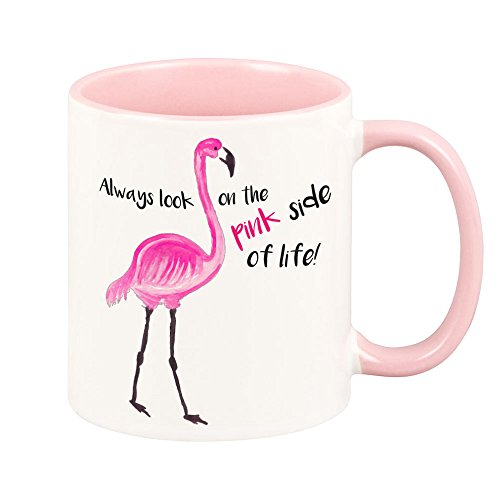 4youDesign Tasse mit Spruch Always Look on The pink Side of Life - Flamingo - Kaffeetasse - Kaffeebecher - pink - Geschenk (rosa) von 4youDesign