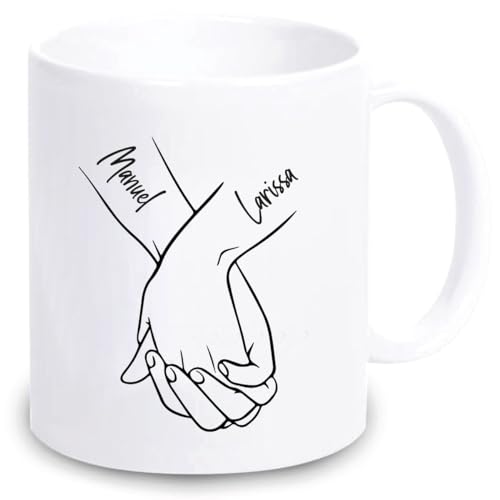 4you Design Tasse personalisiert – Haltende Hände – Kaffeebecher für Paare zum Valentinstag, Hochzeitstag, Jahrestag – Romantische Geschenkidee mit 2 Wunschnamen – 330ml von 4you Design
