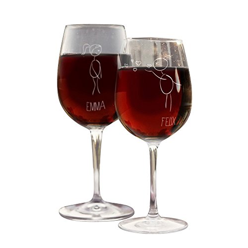 4youDesign SET: 2 personalisierte Weißweingläser -Pärchen-Strichzeichnung- mit Namen – Weinglas zum Valentinstag von 4youDesign