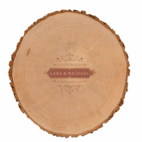 4youDesign XXL Baumscheibe mit Gravur Gästebuch - mit Personalisierung (Namen & Datum) - Hochzeit - Brautpaar - Ehepaar - Erinnerungsstück - Silberhochzeit - Goldene Hochzeit von 4youDesign