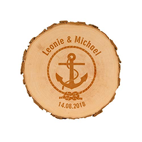 Baumscheiben zur Hochzeit mit Gravur - personalisierte Holzscheibe - verschiedene Designs - naturbelassen - Dekoration - Wanddeko (Anker) von 4youDesign